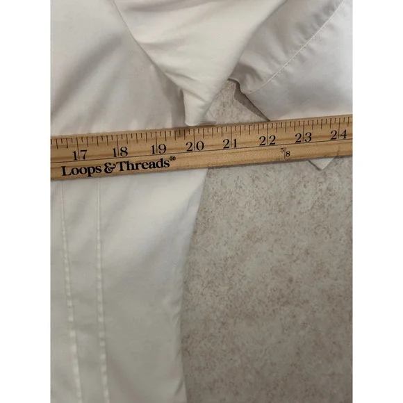 LAFAYETTE 148 White Cotton Blend Pleated 3/4 Sleeve‎ Collared Shirt Top Size 12 - Picture 5 of 7